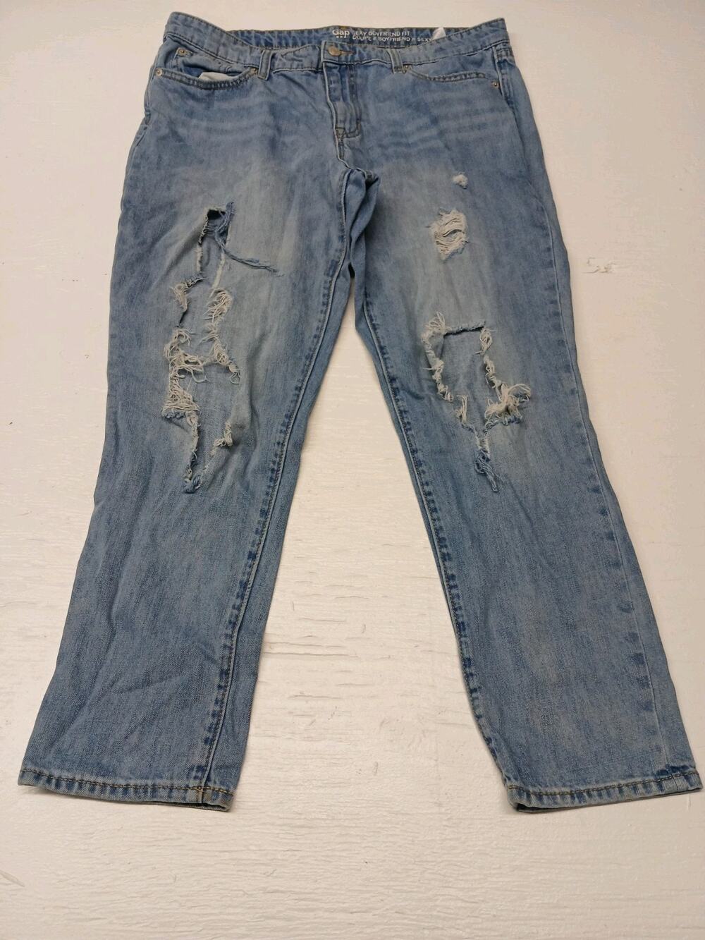 Gap Sexy Boyfriend (10) Relaxed Fit Ripped Blue Denim Jeans